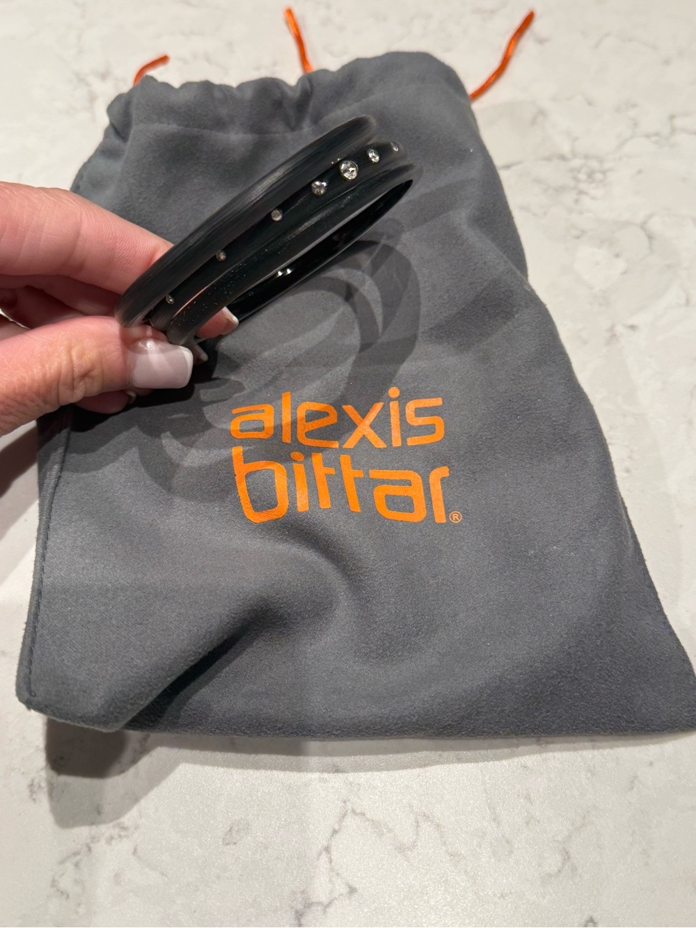 3 Alexis Bittar Smokey Gray Black Lucite Bangles With Crystal Embellishment